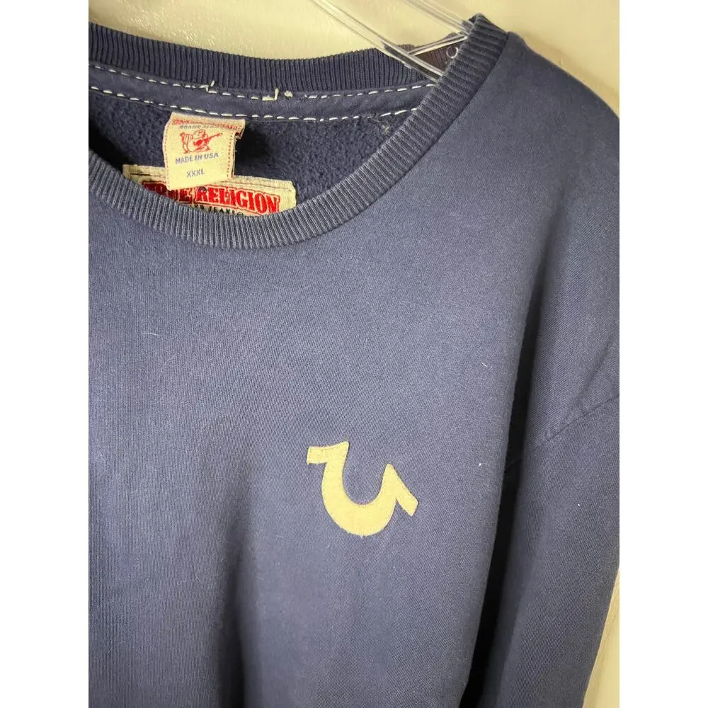 True Religion Men's Y2K Crew Neck Pullover Sweatshirt Blue ~ Size XXXL